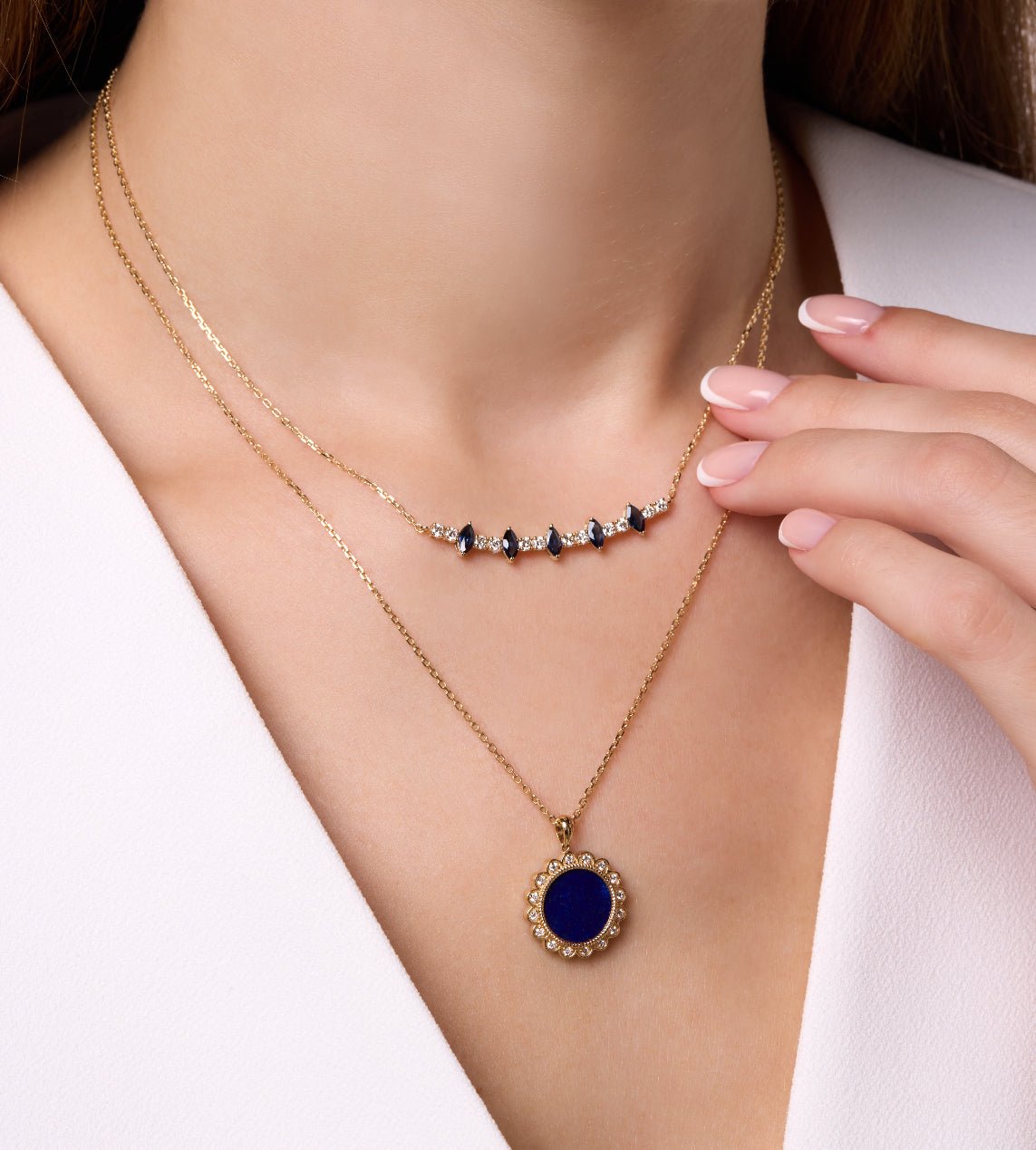 Marquise Necklace in Diamond and Sapphire - 18k Gold - Lynor