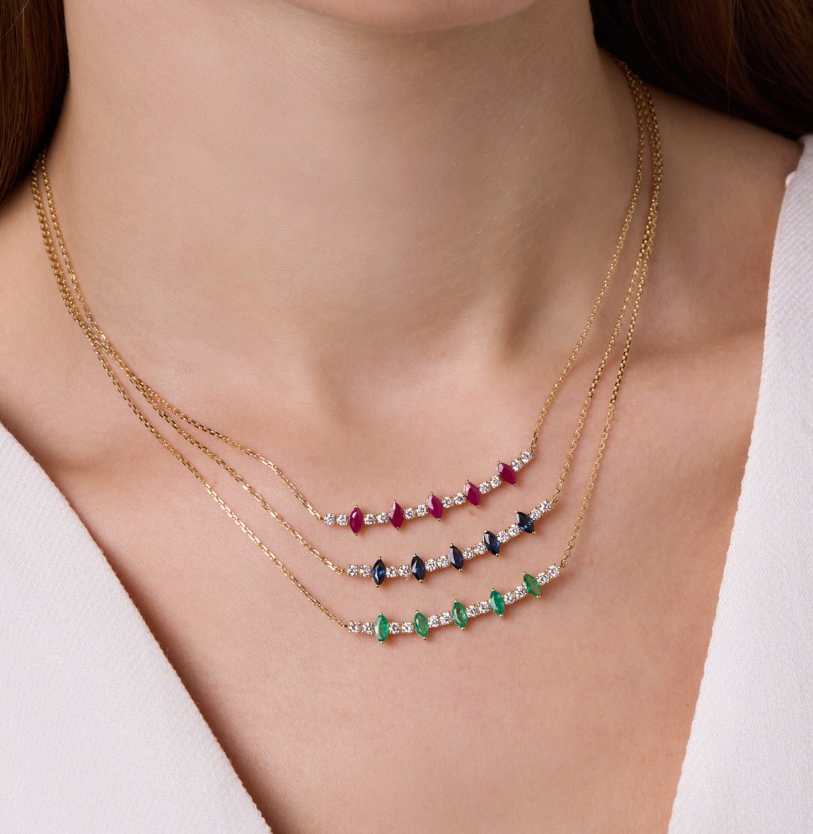 Marquise Necklace in Diamond and Sapphire - 18k Gold - Lynor