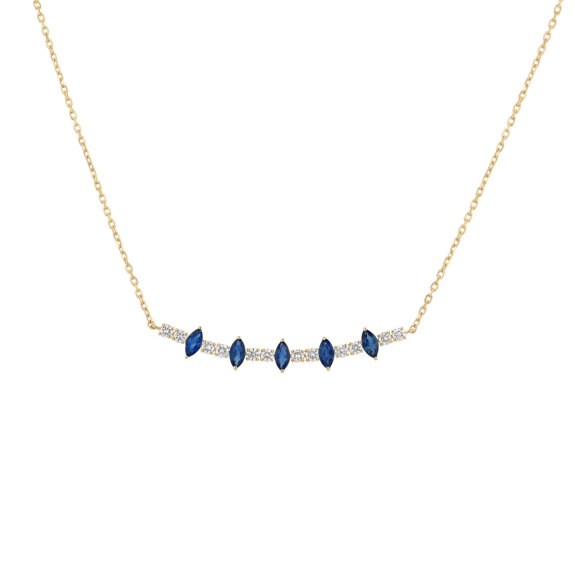 Marquise Necklace in Diamond and Sapphire - 18k Gold - Lynor