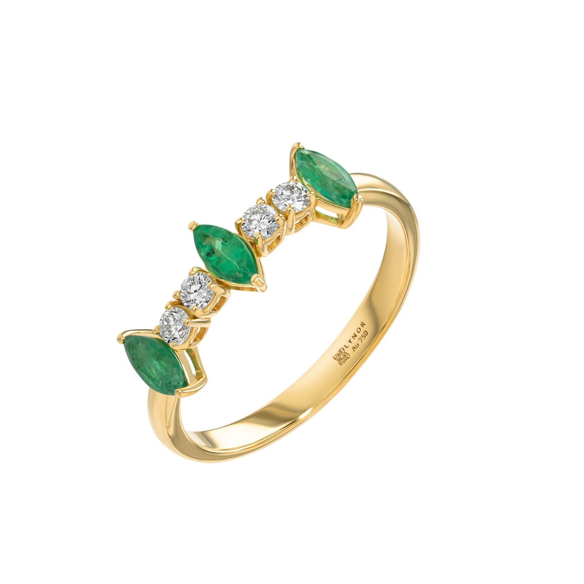 Marquise Ring in Diamond and Emerald - 18k Gold - Lynor