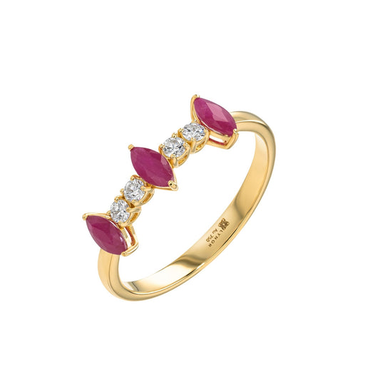 Marquise Ring in Diamond and Ruby - 18k Gold - Lynor