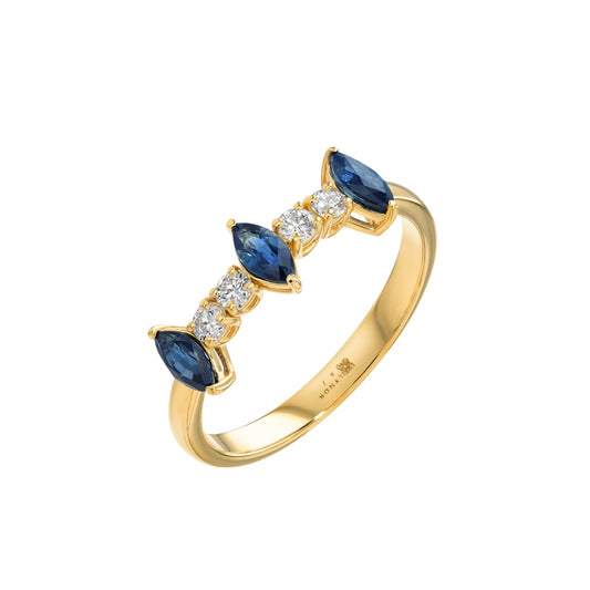 Marquise Ring in Diamond and Sapphire - 18k Gold - Lynor