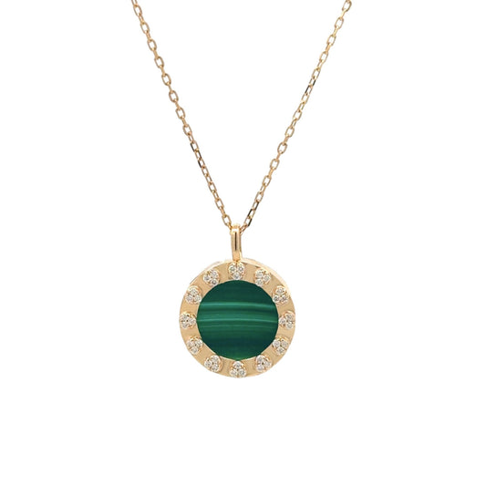 Mavi Necklace in Diamond and Green Malachite - 18k Gold - Lynor