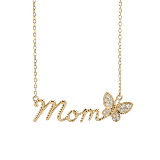 Mom Butterfly Necklace in Diamond - 18k Gold - Lynor