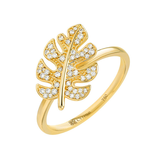 Monstera Ring in Diamond - 18k Gold - Lynor