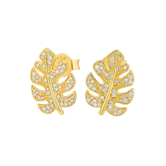Monstera Stud Earrings in Diamond - 18k Gold - Lynor