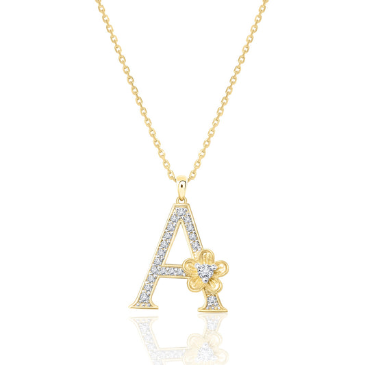 My Rose A Letter Necklace in Diamond - 18k Gold - Lynor