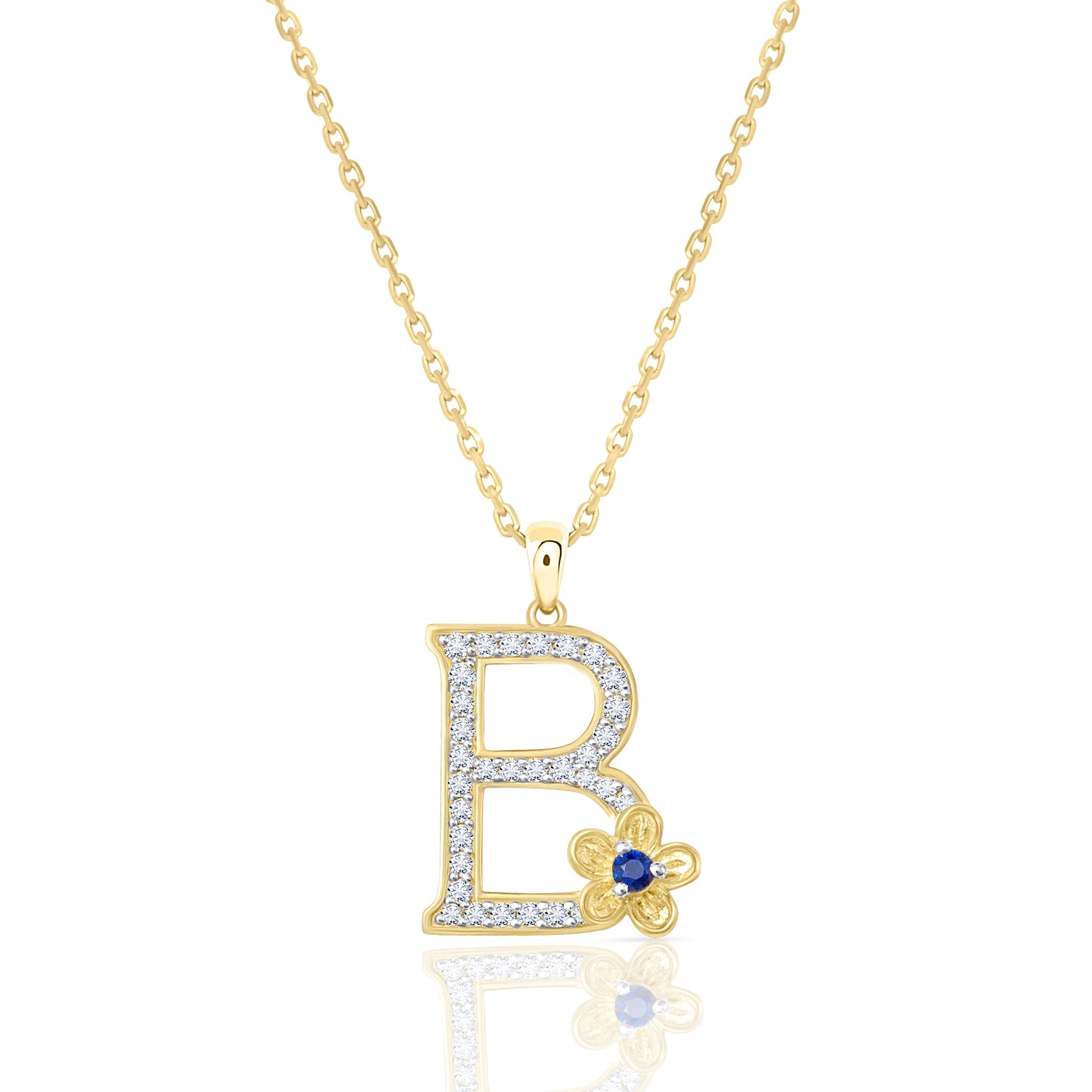 My Rose B Letter Necklace in Diamond - 18k Gold - Lynor