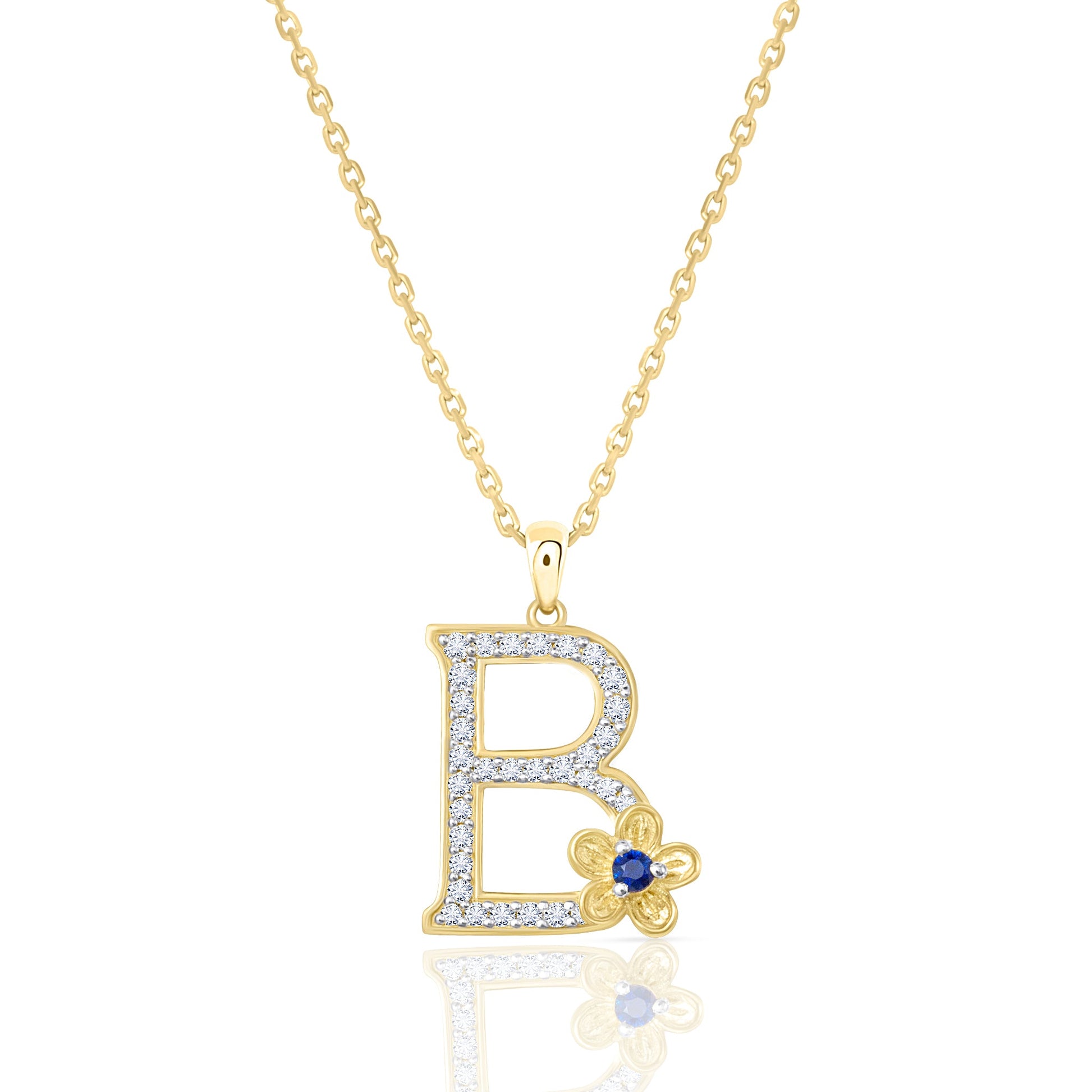 My Rose B Letter Necklace in Diamond - 18k Gold - Lynor