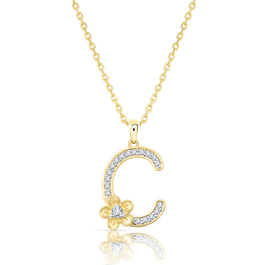 My Rose C Letter Necklace in Diamond - 18k Gold - Lynor