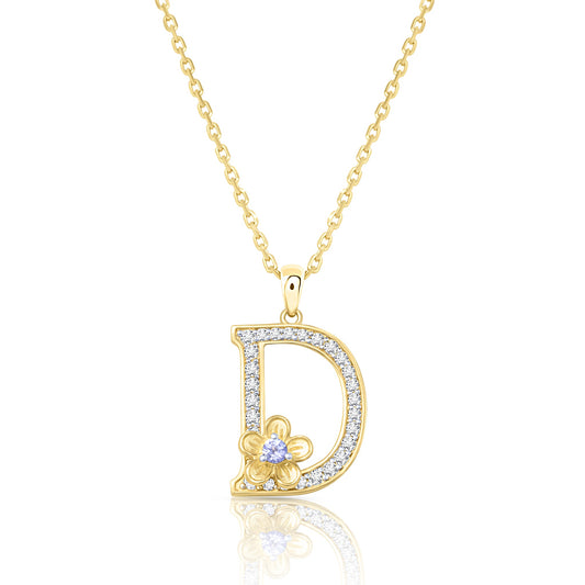 My Rose D Letter Necklace in Diamond - 18k Gold - Lynor