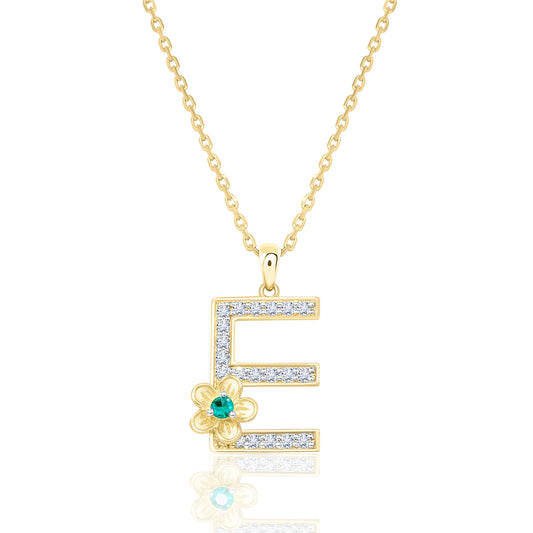 My Rose E Letter Necklace in Diamond - 18k Gold - Lynor