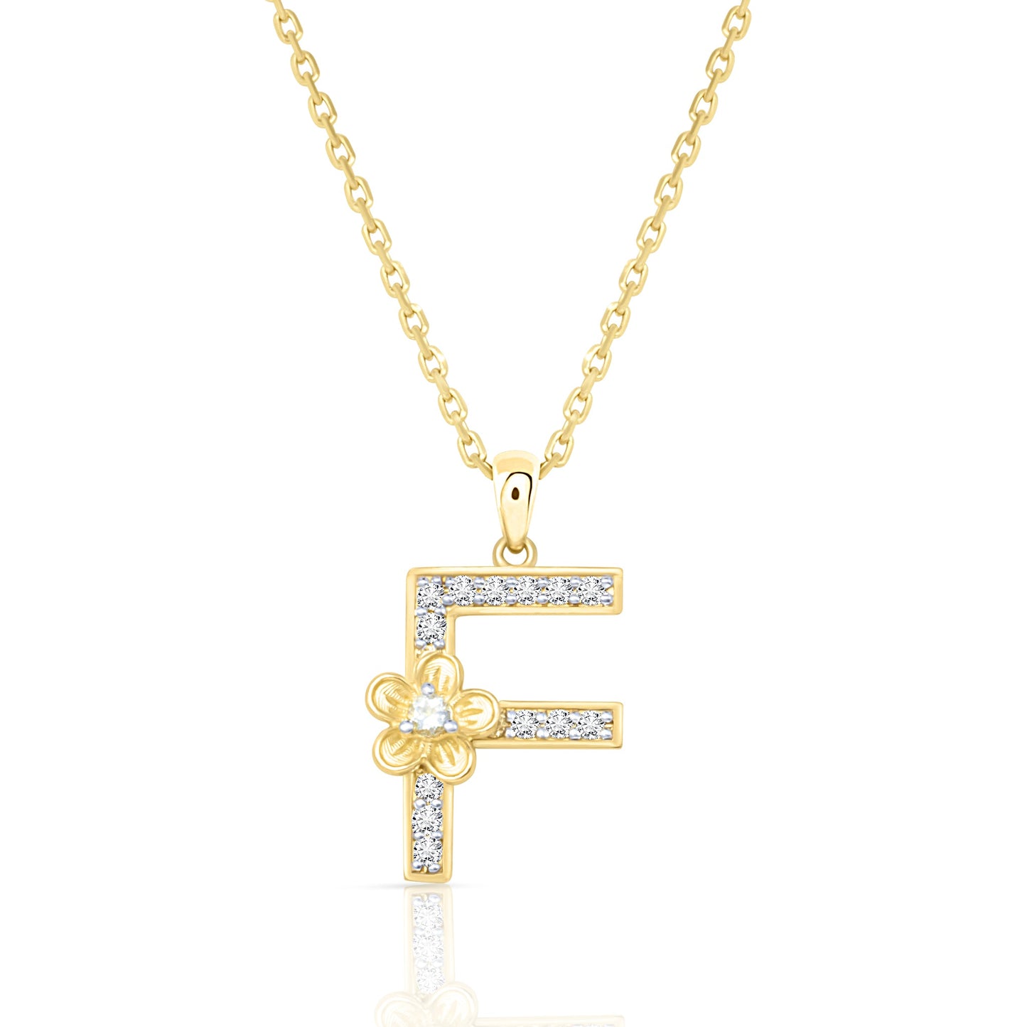 My Rose F Letter Necklace in Diamond - 18k Gold - Lynor