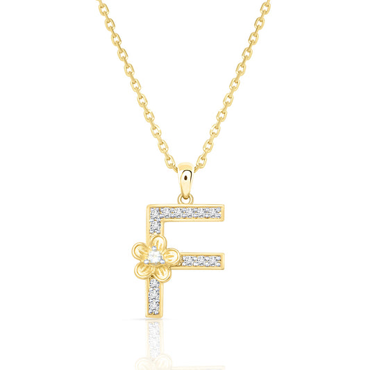 My Rose F Letter Necklace in Diamond - 18k Gold - Lynor