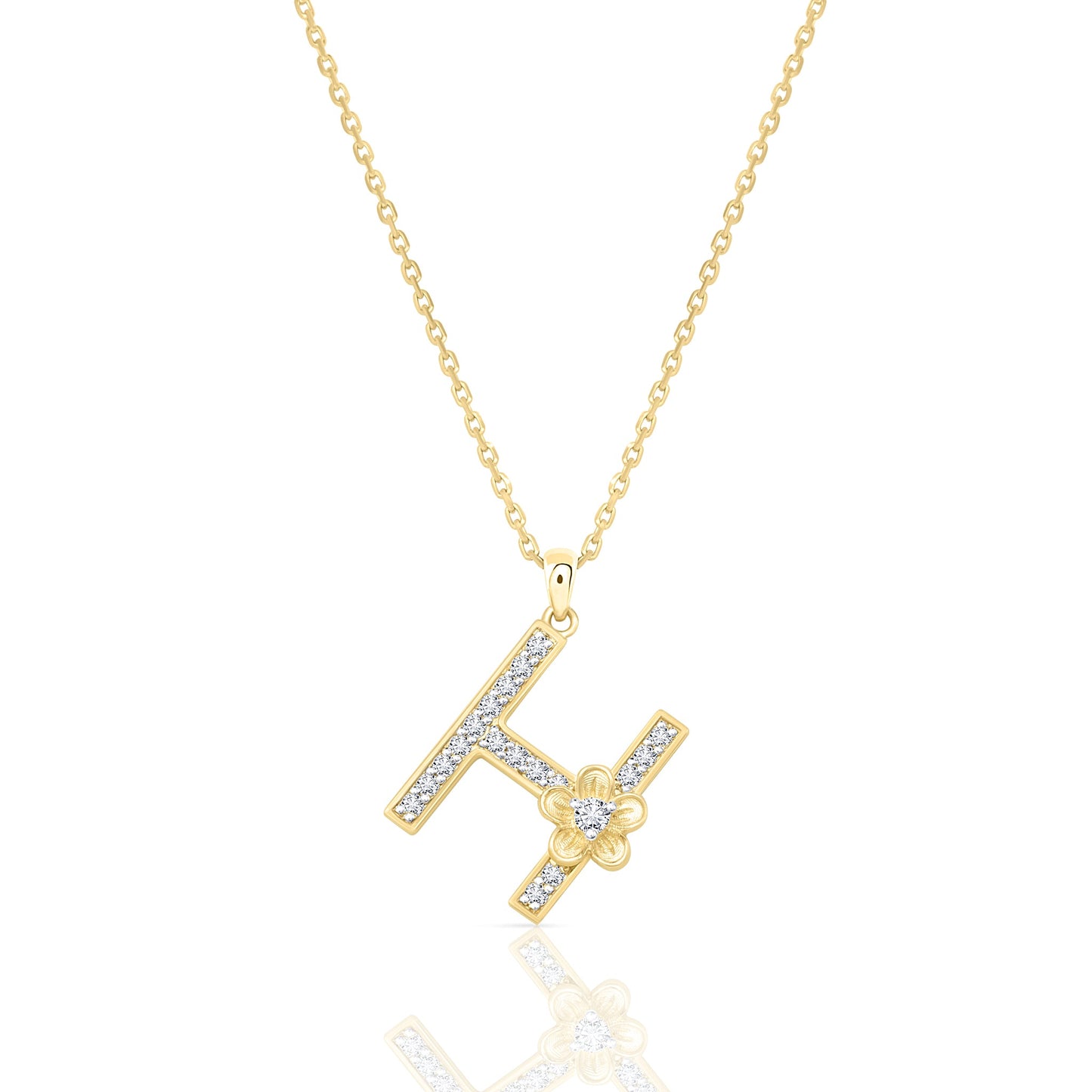 My Rose H Letter Necklace in Diamond - 18k Gold - Lynor