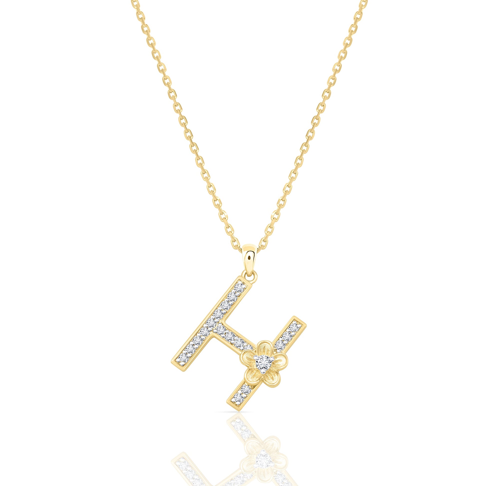 My Rose H Letter Necklace in Diamond - 18k Gold - Lynor