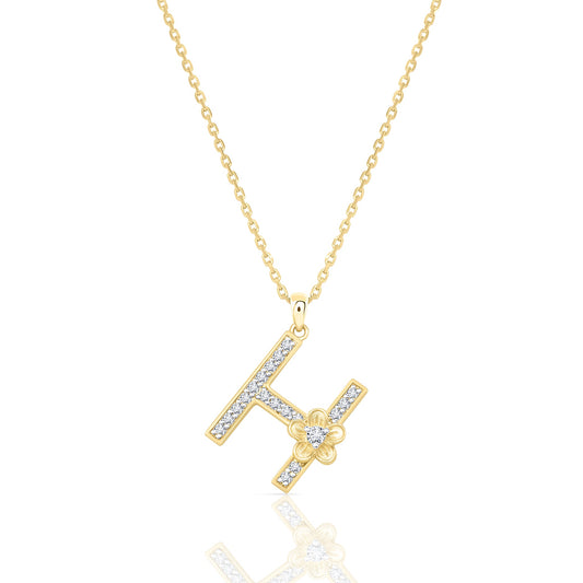 My Rose H Letter Necklace in Diamond - 18k Gold - Lynor