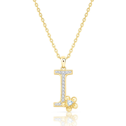 My Rose I Letter Necklace in Diamond - 18k Gold - Lynor