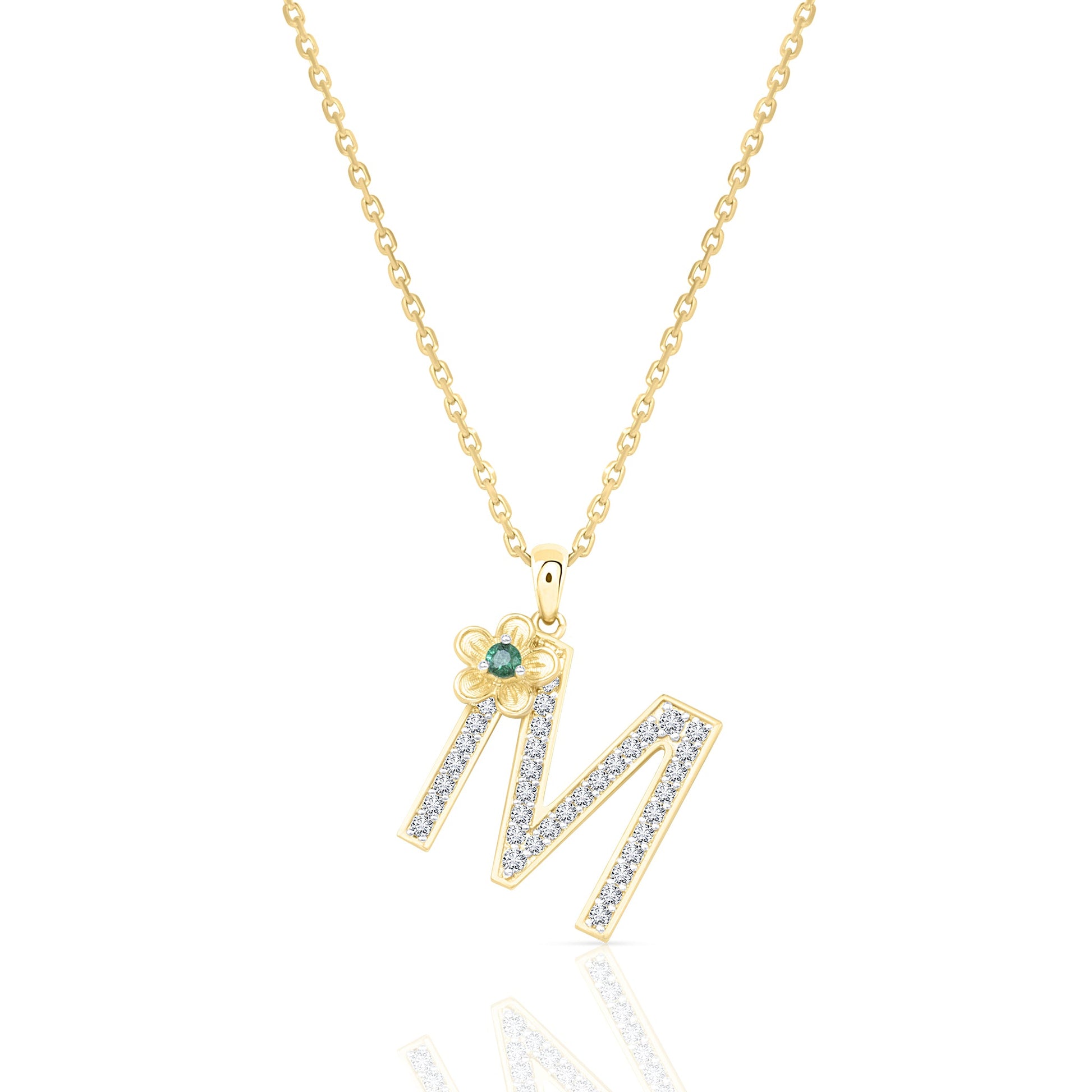 My Rose M Letter Necklace in Diamond - 18k Gold - Lynor