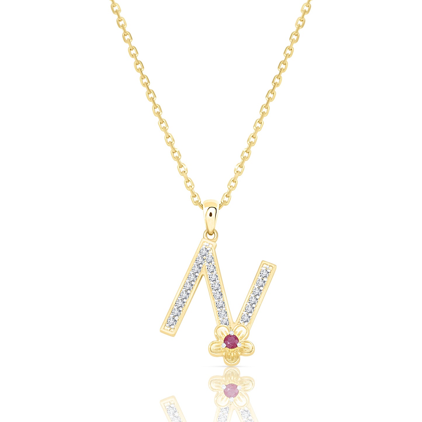 My Rose N Letter Necklace in Diamond - 18k Gold - Lynor