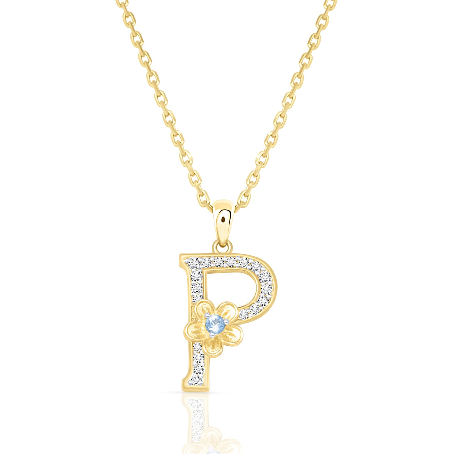 My Rose P Letter Necklace in Diamond - 18k Gold - Lynor