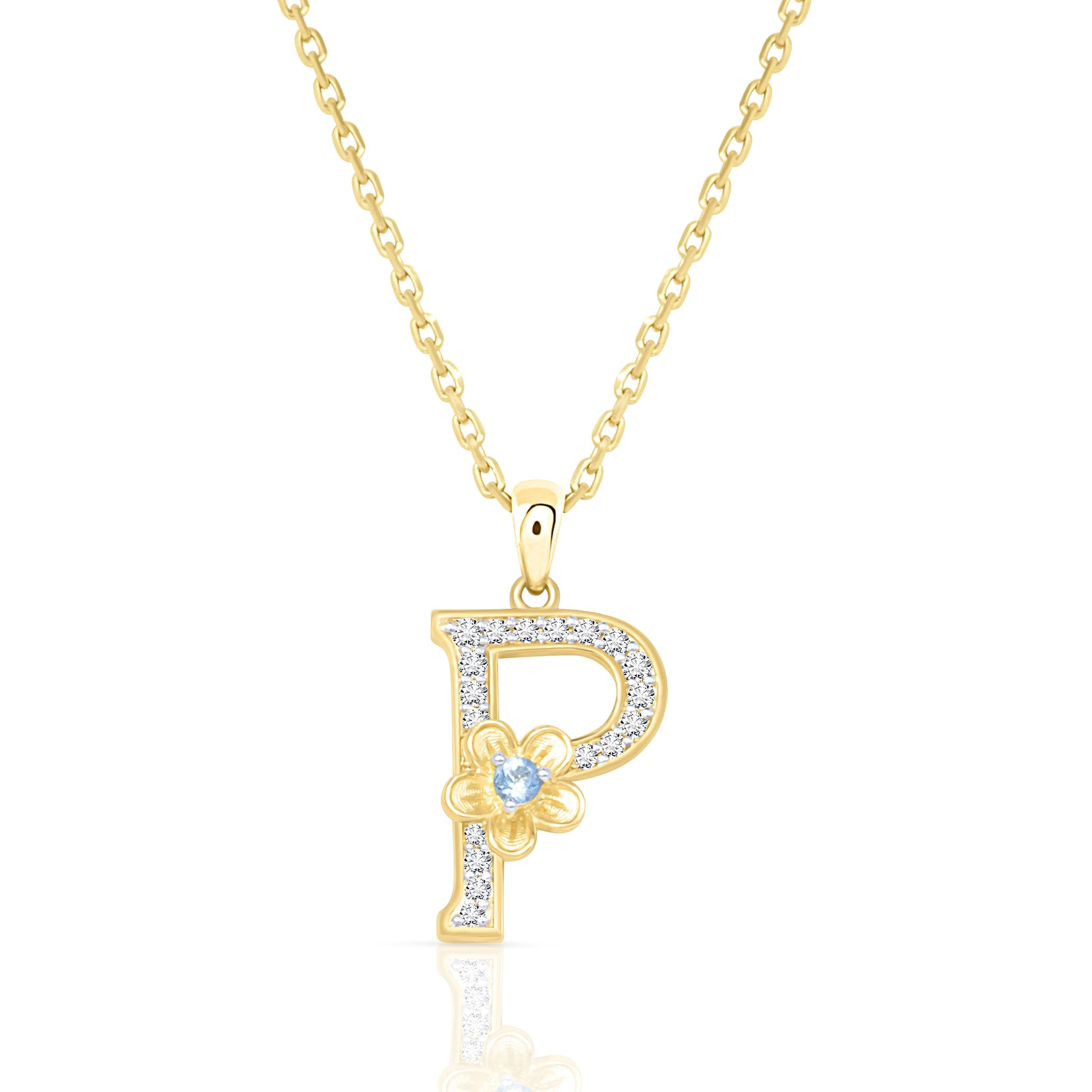 My Rose P Letter Necklace in Diamond - 18k Gold - Lynor