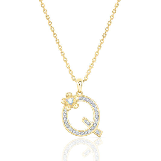 My Rose Q Letter Necklace in Diamond - 18k Gold - Lynor