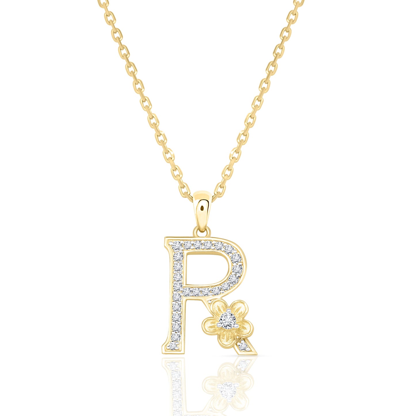 My Rose R Letter Necklace in Diamond - 18k Gold - Lynor
