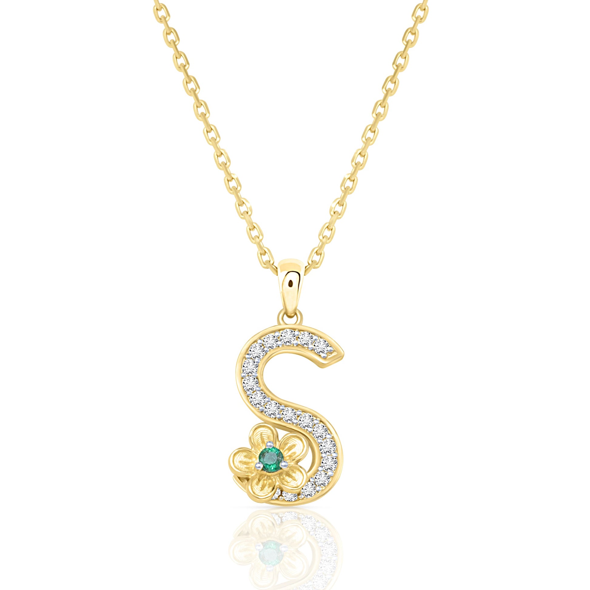 My Rose S Letter Necklace in Diamond - 18k Gold - Lynor