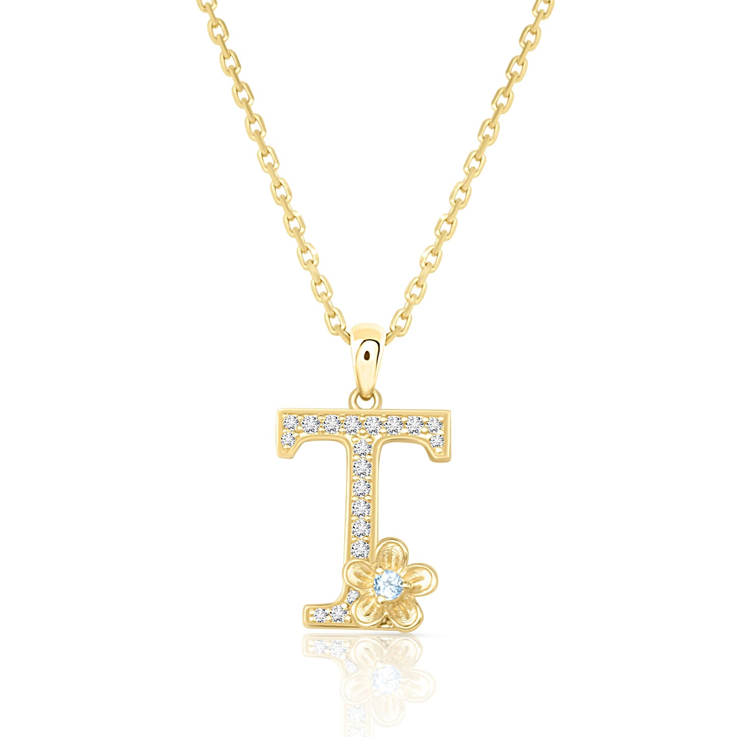 My Rose T Letter Necklace in Diamond - 18k Gold - Lynor