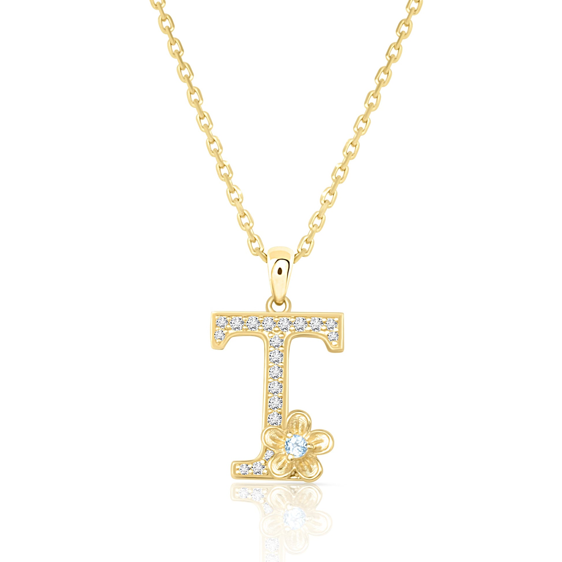 My Rose T Letter Necklace in Diamond - 18k Gold - Lynor