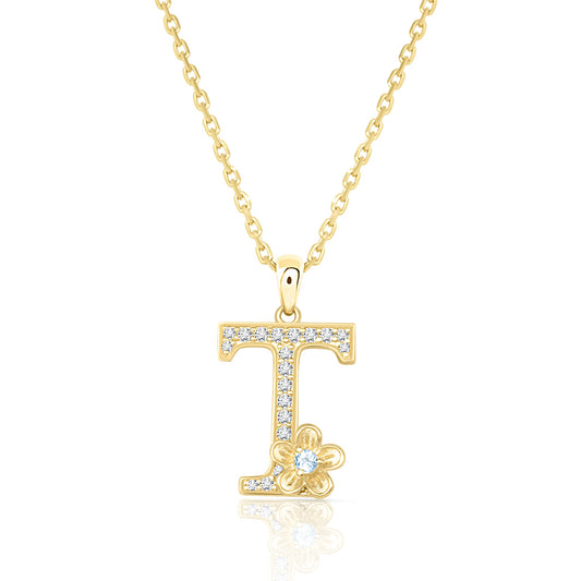 My Rose T Letter Necklace in Diamond - 18k Gold - Lynor