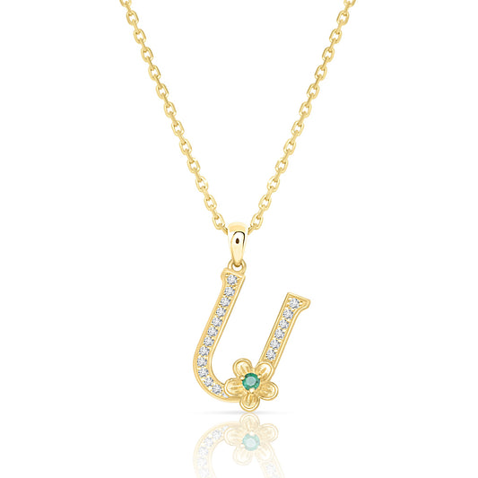 My Rose U Letter Necklace in Diamond - 18k Gold - Lynor