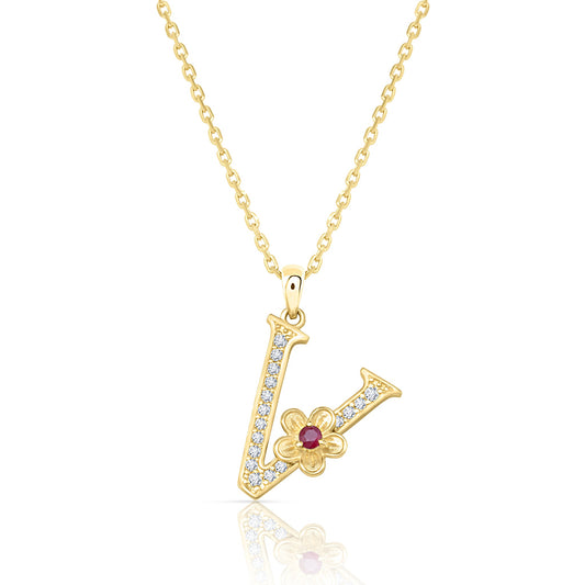 My Rose V Letter Necklace in Diamond - 18k Gold - Lynor