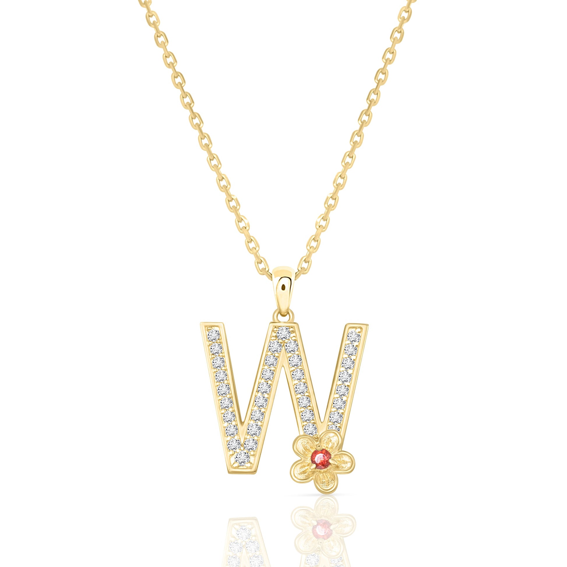 My Rose W Letter Necklace in Diamond - 18k Gold - Lynor