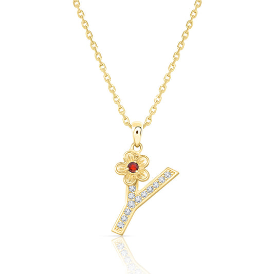 My Rose Y Letter Necklace in Diamond - 18k Gold - Lynor