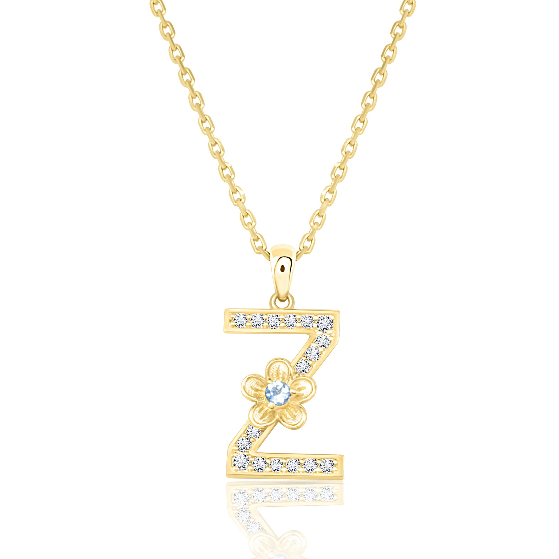 My Rose Z Letter Necklace in Diamond - 18k Gold - Lynor