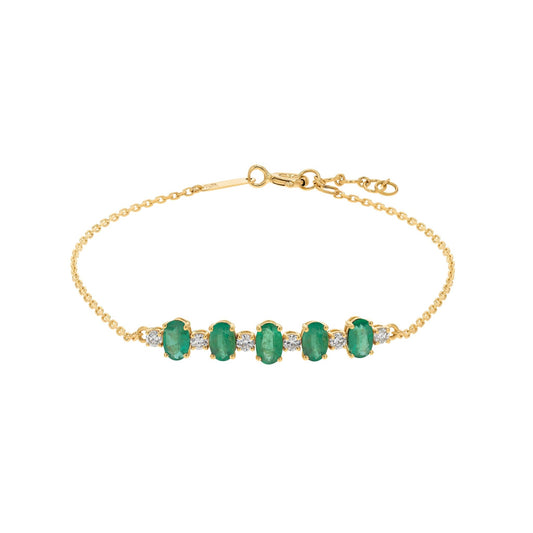 Oval Bracelet in Diamond and Emerald - 18k Gold - Lynor