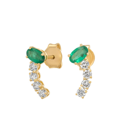 Oval Earrings in Diamond and Emerald - 18k Gold - Lynor