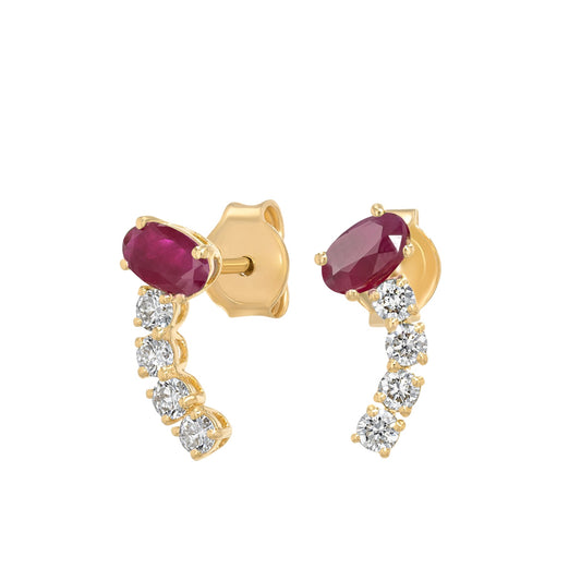Oval Earrings in Diamond and Ruby - 18k Gold - Lynor