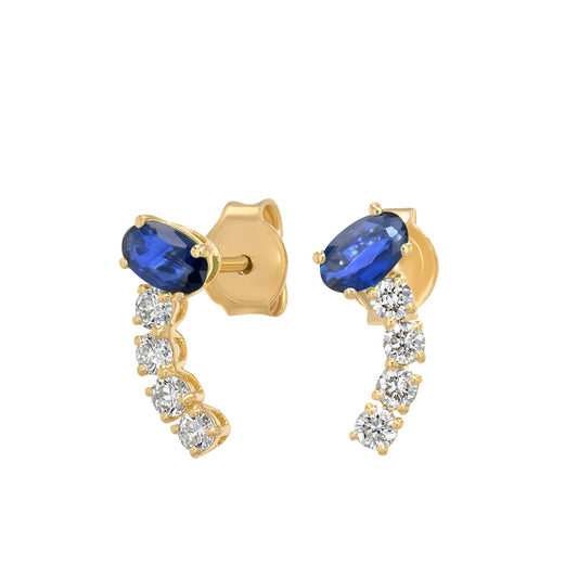 Oval Earrings in Diamond and Sapphire - 18k Gold - Lynor