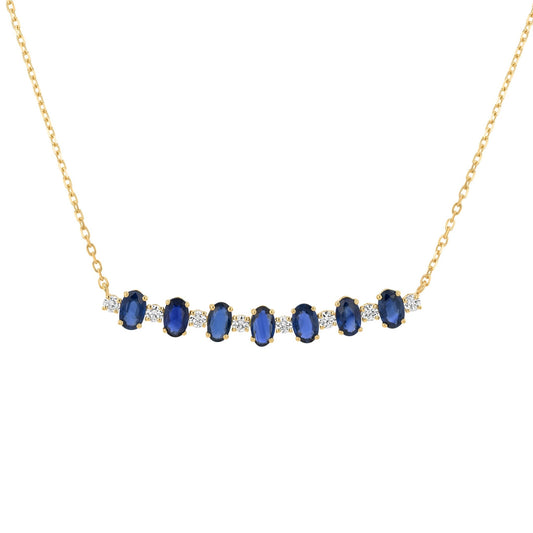 Oval Necklace in Diamond and Sapphire - 18k Gold - Lynor