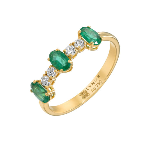 Oval Ring in Diamond and Emerald - 18k Gold - Lynor