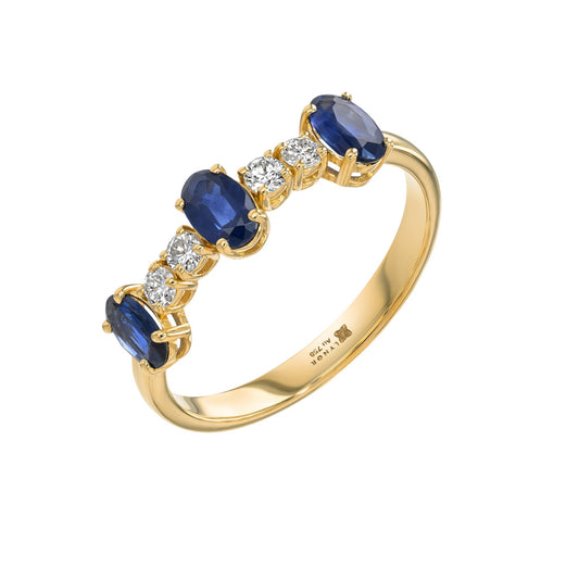 Oval Ring in Diamond and Sapphire - 18k Gold - Lynor