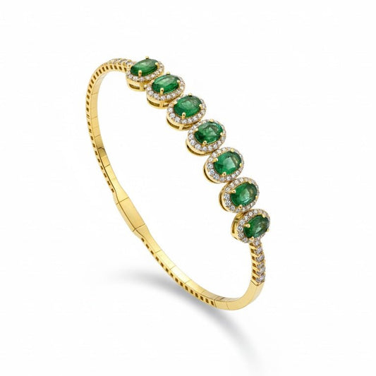 Ovals Bangle in Diamond and Emerald - 18k Gold - Lynor