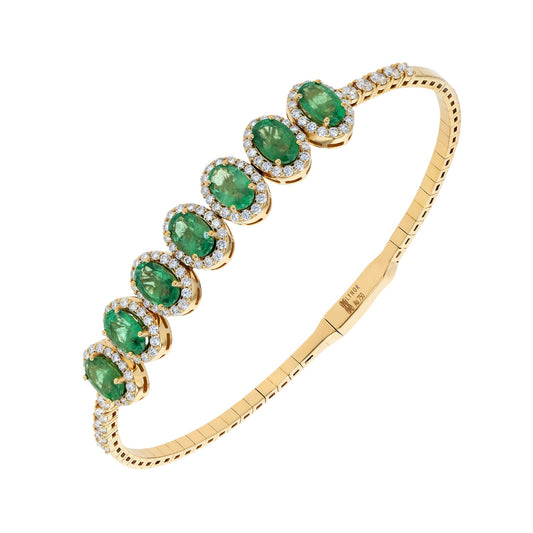 Ovals Bangle in Diamond and Emerald - 18k Gold - Lynor
