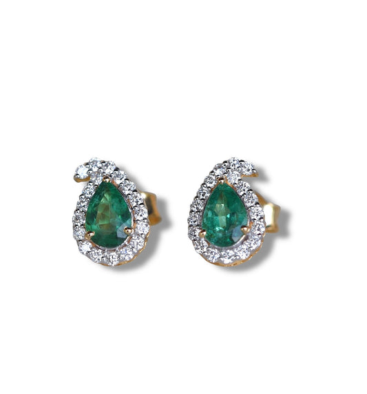 Paisley Earrings in Diamond and Emerald - 18k Gold - Lynor