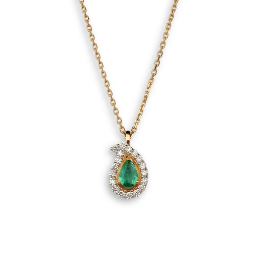 Paisley Necklace in Diamond and Emerald - 18k Gold - Lynor