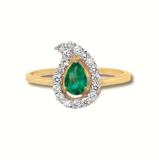 Paisley Ring in Diamond and Emerald - 18k Gold - Lynor