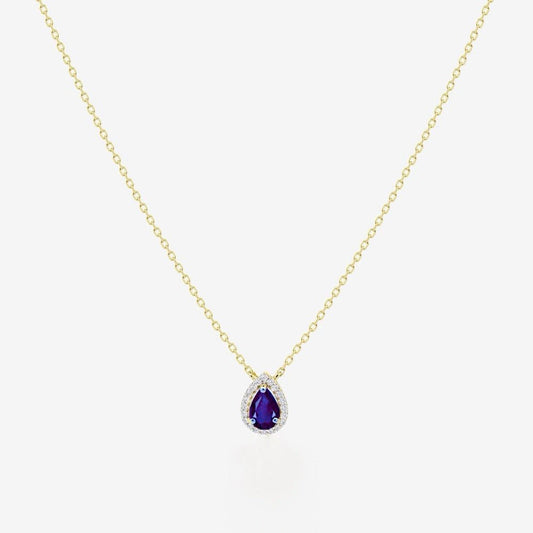 Pear Necklace in Sapphire and Diamond - 18k Gold - Lynor